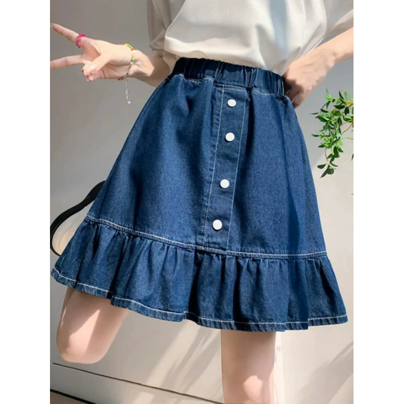 Девушка летняя джинсовая юбка лето 2025 новый CUHK ребенок модный стиль короткая юбка девушка милая юбка