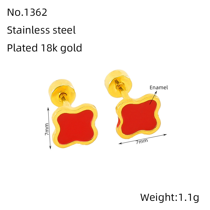 Pendientes de Acero de Titanio con Diseño de Trébol de Cuatro Hojas Estilo Francés Minimalista, Multicolores, Antidesvanecimiento, Mini Pendientes de Alta Gama para Mujer