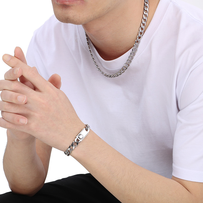 Set collana e bracciale figaro da uomo in acciaio inossidabile_voghion.com