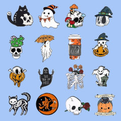 外貿熱銷萬聖節16件套 骷髏頭玫瑰幽靈背包配飾別針合金烤漆徽章