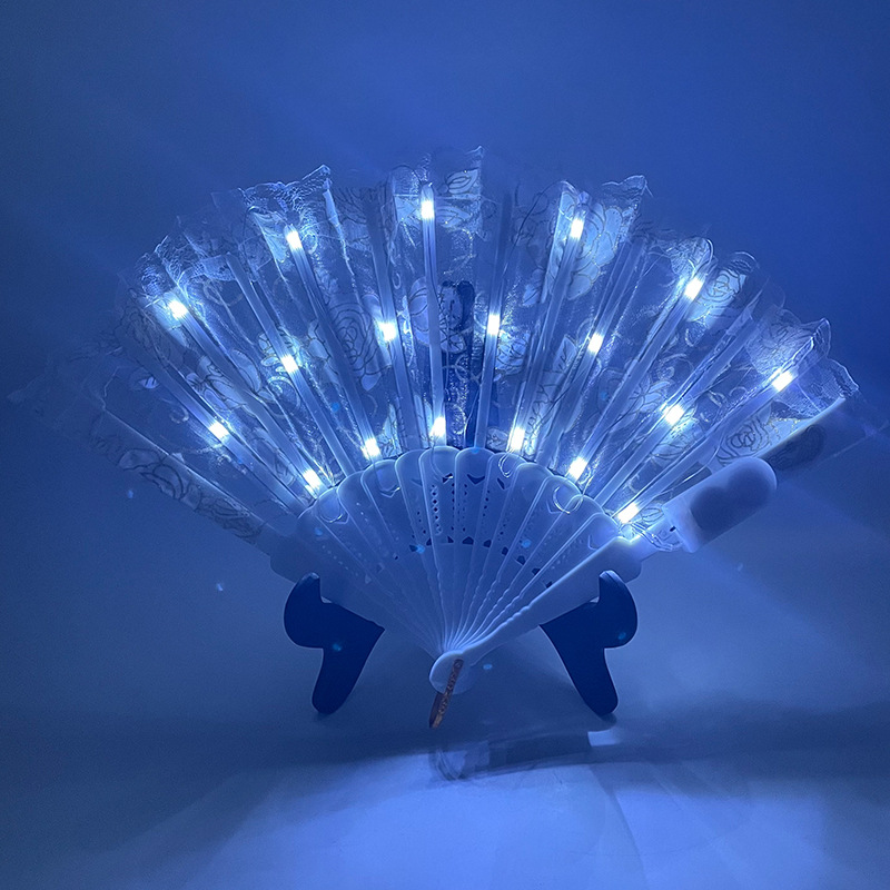 #593-1 7寸-6V双功能-发光玫瑰蕾丝扇正白色