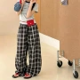 女童拼色款新款格子裤子