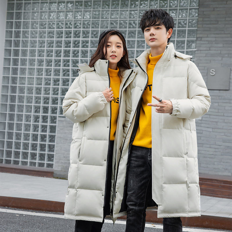 남자 다운 재킷 긴 2024 겨울 새로운 화이트 덕 다운 재킷 커플 캐주얼 올 매치 안티 시즌 툴링 패션