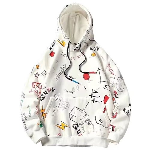 Men's Hooded Sweatshirt, Hong Kong Style, Thin, Cool, Fashion Trend, Loose, Cartoon Graffiti, Streetwear, Youth Long-Sleeve Top