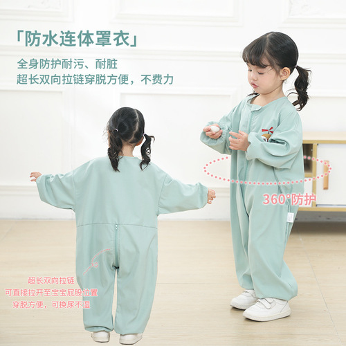 Baby one-piece coveralls, children's whole body waterproof reverse dressing long-sleeved cartoon outing protective clothing, baby crawling clothes, autumn and winter