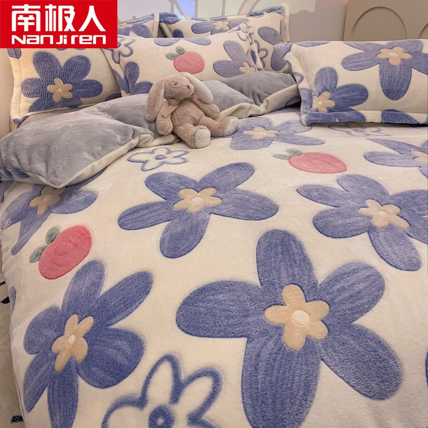 Antarctic Four-Piece Kidsren's Double-Sided Velvet Winter Snowflake Velvet Fleece-Lined Thickeneded Coral Velvet Milk Velvet Quilt Cover Single Piece