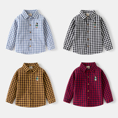 2024新款男童長袖襯衫兒童翻領襯衣韓版卡通刺繡寶寶上衣童裝批發