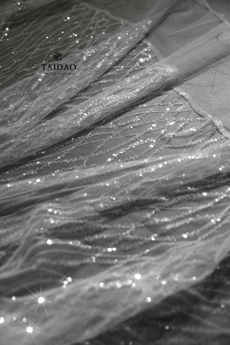 YZ縦紋柔らかいスパンコールレースm115象牙白ウェディングドレス生地服装装飾DIY材料補助材料