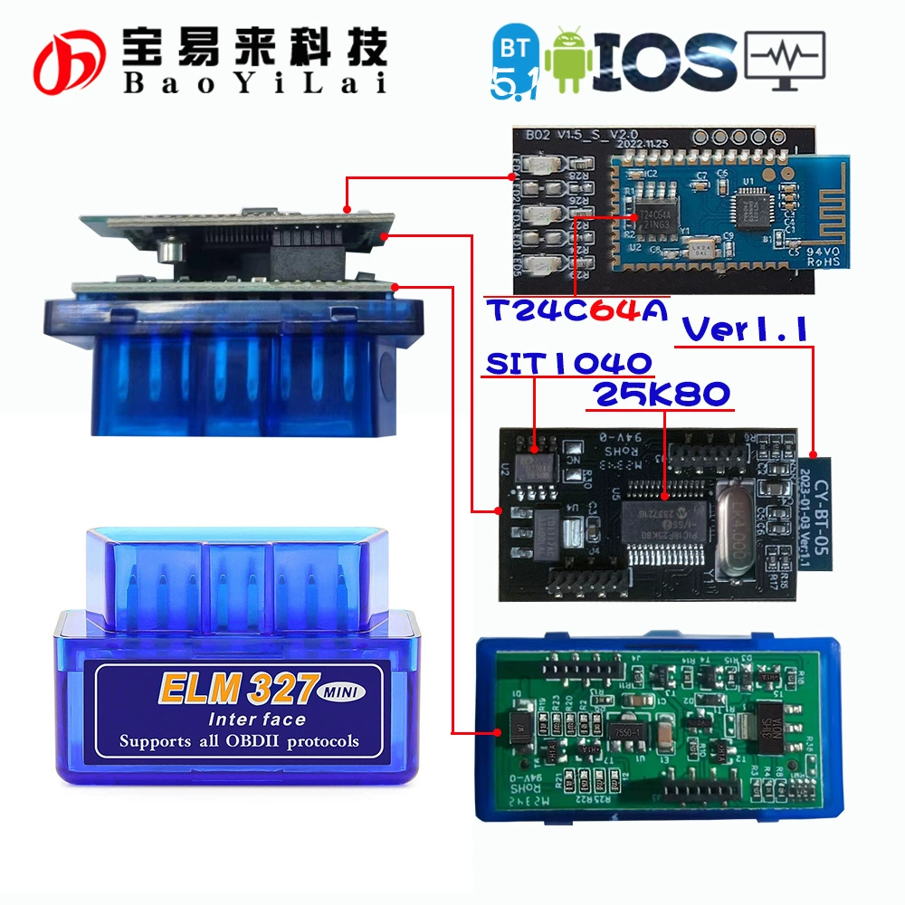 Elm327 bluetooth 5.1 Double-layer board PCB 25K80 OBD Диагностический прибор