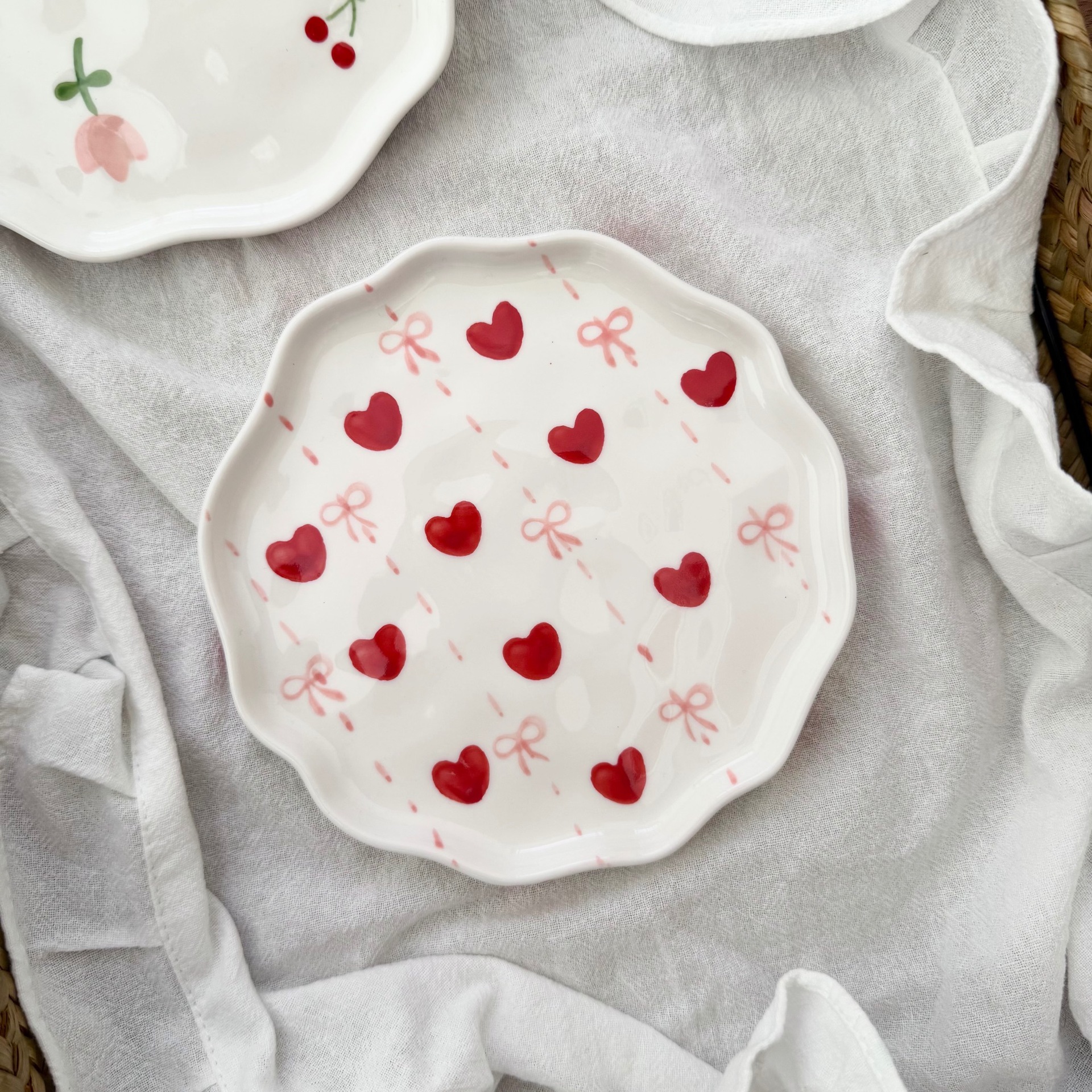 Navidad francesa retro pinza de mano pura pintada a mano taza de café de cerámica plato de alto valor plato de postre de té de la tarde