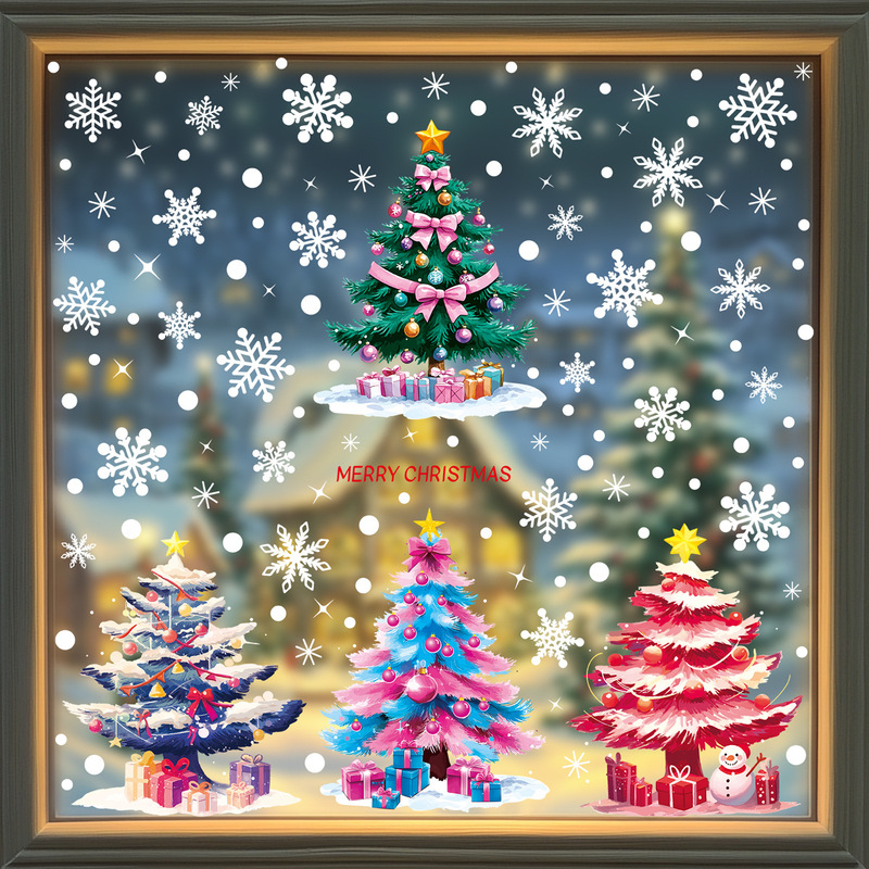 クリスマスステッカークリエイティブカラフルなクリスマスツリーガラスステッカークロスボーダーアマゾン雪だるまスノーフレーク静電ステッカー卸売|undefined