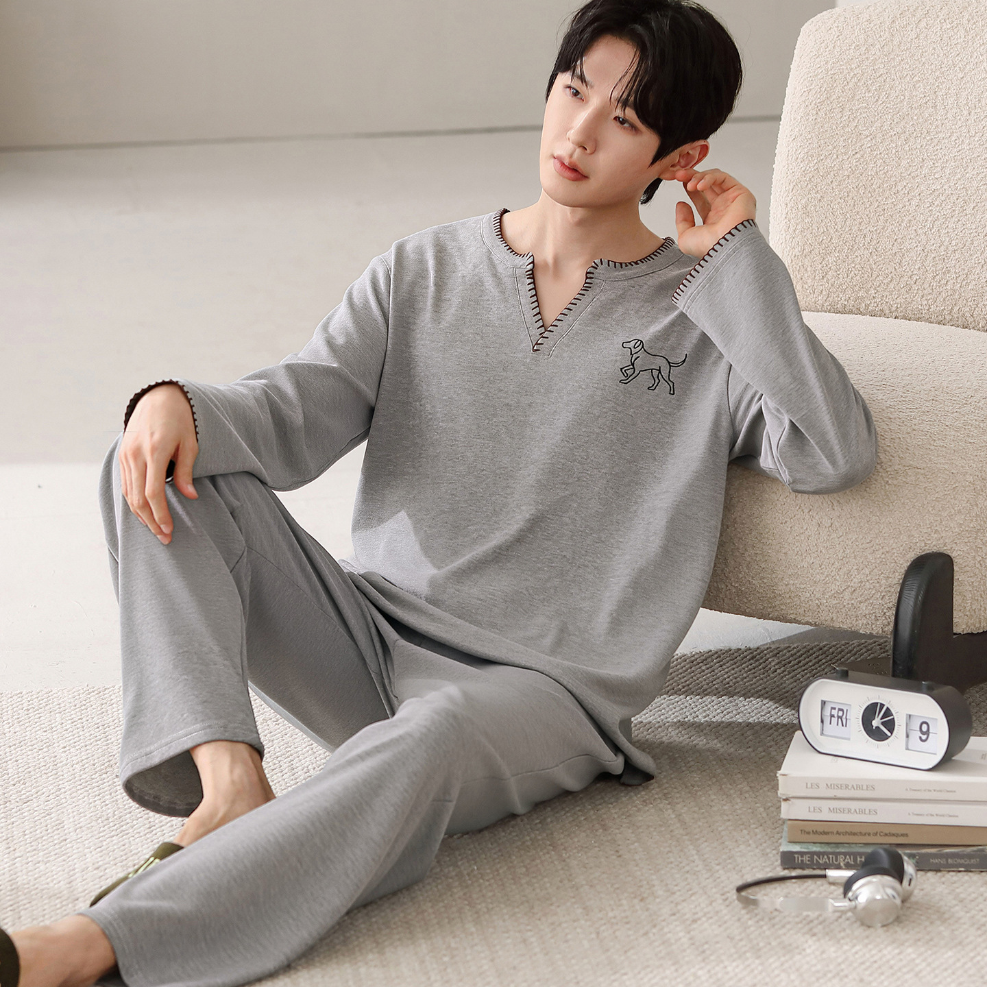 Conjunto de Pijama de Algodón para Hombre, Transpirable, para Uso en Casa y Exterior