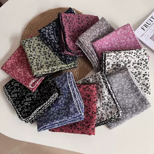 New hot spring and summer fashion Japanese and Korean scarf hair band cotton linen floral small square for men and women Wholesale