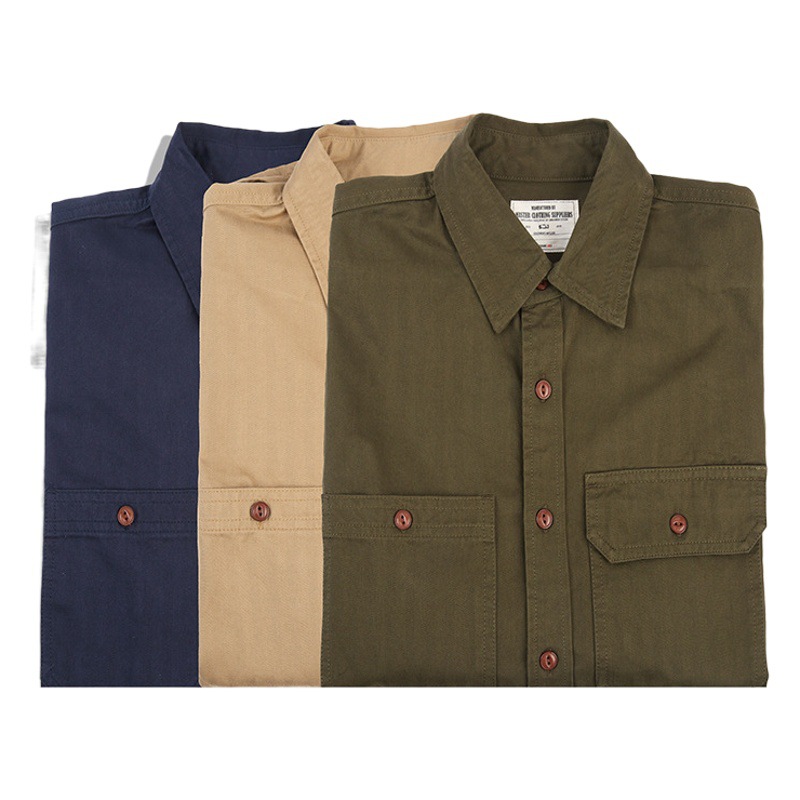 OKONKWO nuevo color sólido espiga patrón camisa de los hombres ingeniero japonés herramientas camisa de manga larga