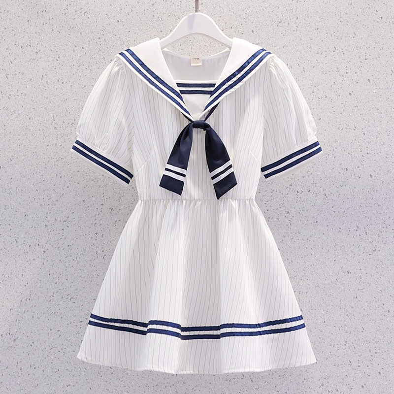 大量现货跨境接单女童海军学院风连衣裙夏季薄款洋气儿童女孩韩版