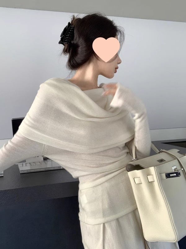 一字肩毛衣女秋冬季针织衫内搭打底衫2025新款设计感小众露肩上衣|undefined