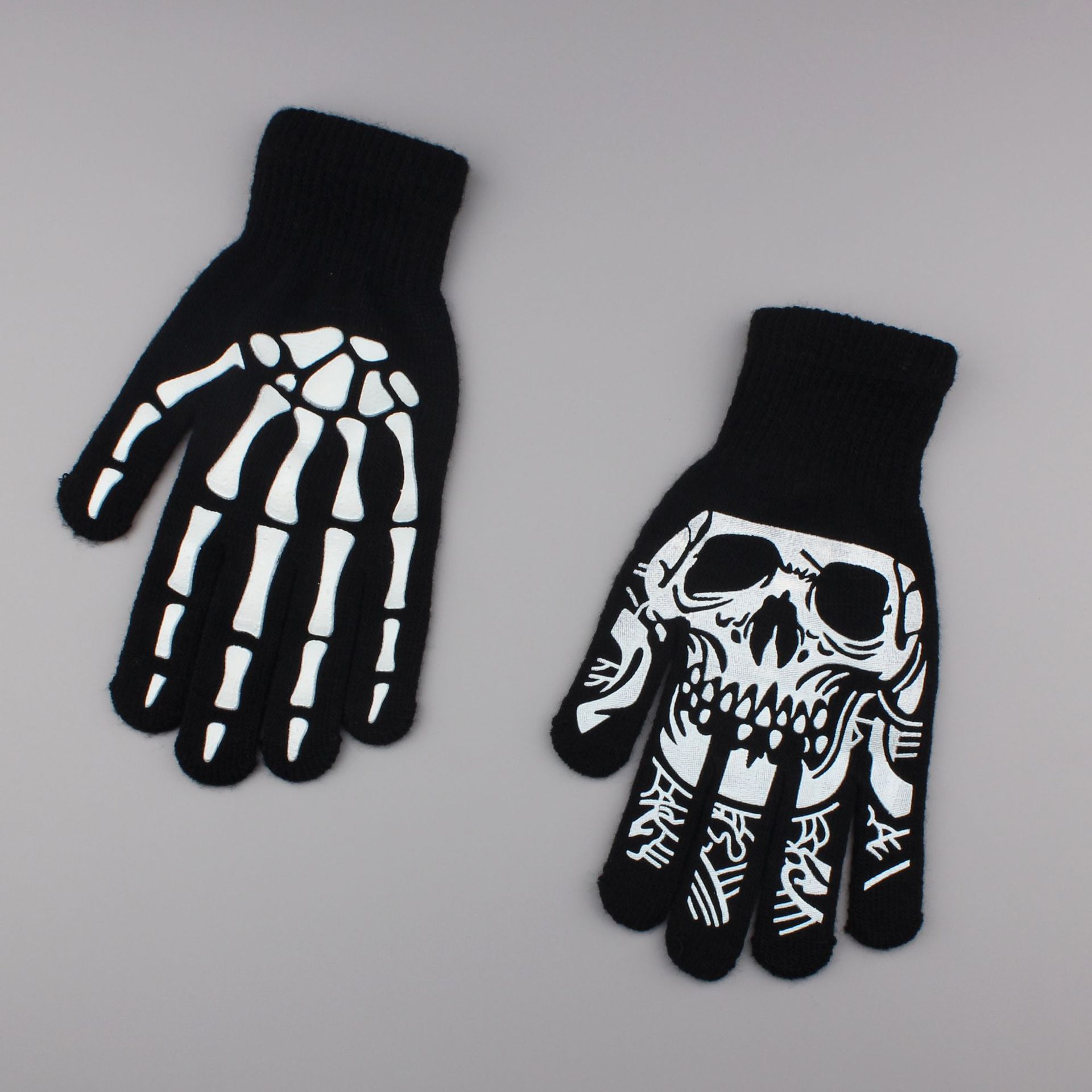 新品跨境萬聖節鬼節裝飾手套針織鬼爪骷髏手套帶夜光發光鬼頭手套