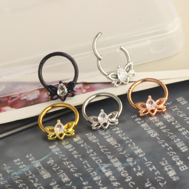 Rose Gold Star Cartilage Earring Hoop 1.2x10mm 316L Surgical Steel Nose Ring detail image 9