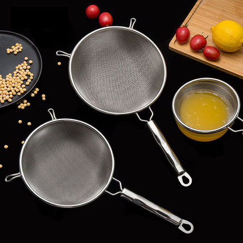 New 304 stainless steel colander mesh drain household double-ear double mesh juice filter flour sieve multi-purpose oil grid