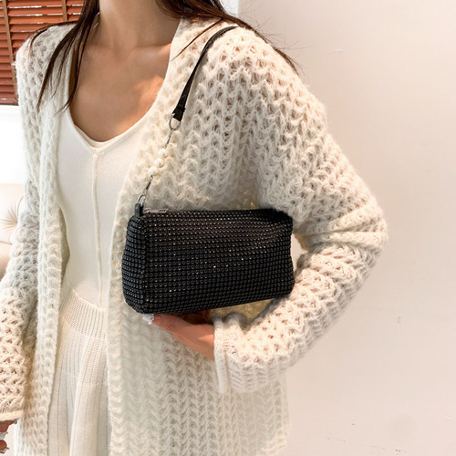 Diamond-studded  metal glitter full diamond water diamond dumpling bag with underarm bag, high-end sense sparkling diamond bag for women