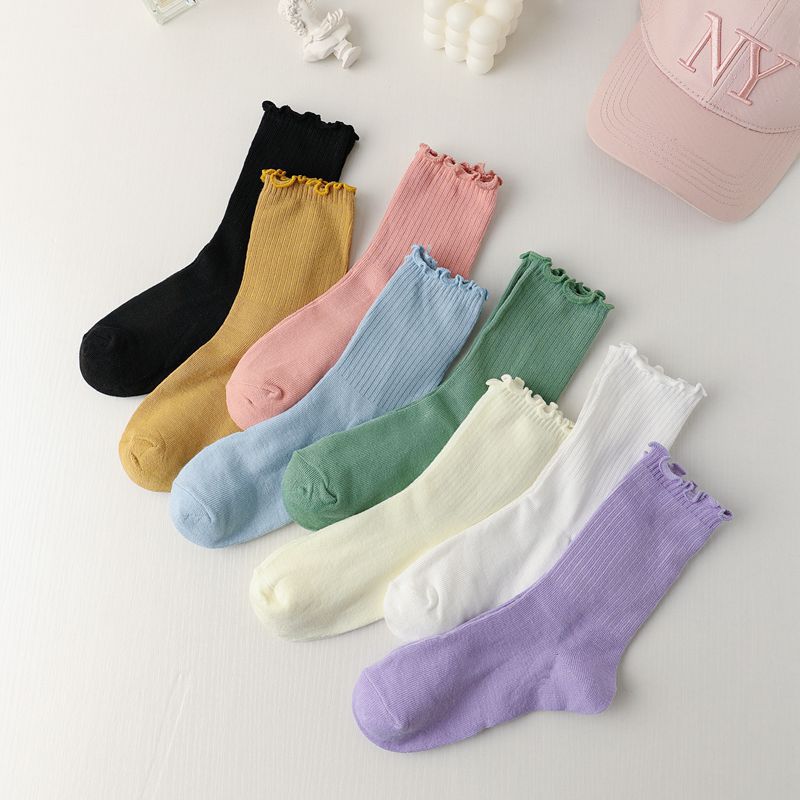 Pila calcetines primavera delgada transpirable Hongo de encaje media pantorrilla calcetines de color caramelo ins estilo preppy japonés JK Calcetines