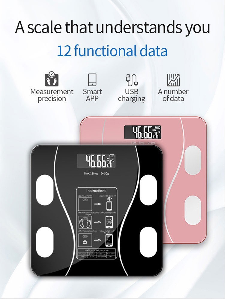 Intelligente Körperfettwaage mit präziser Gewichtsmessung, wiederaufladbar, Bluetooth-Körperanalysewaage für den Hausgebrauch