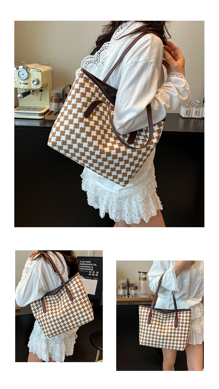 Casual commuting women's bag 2025 Spring checkered simple, stylish and trendy single-shoulder crossbody bag tote bag Specification drawing