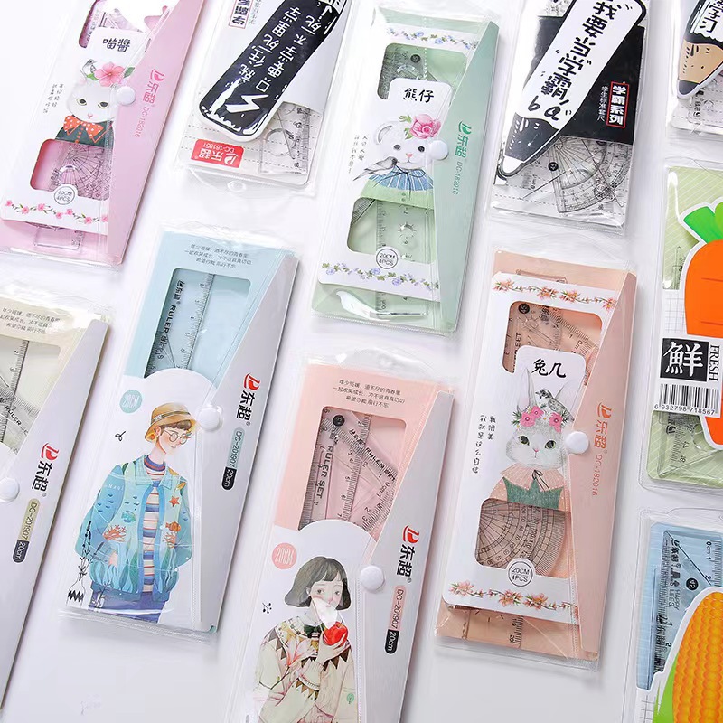 New learning drawing set 20cm ruler stationery office student stationery triangle plate ruler protractor set ruler
