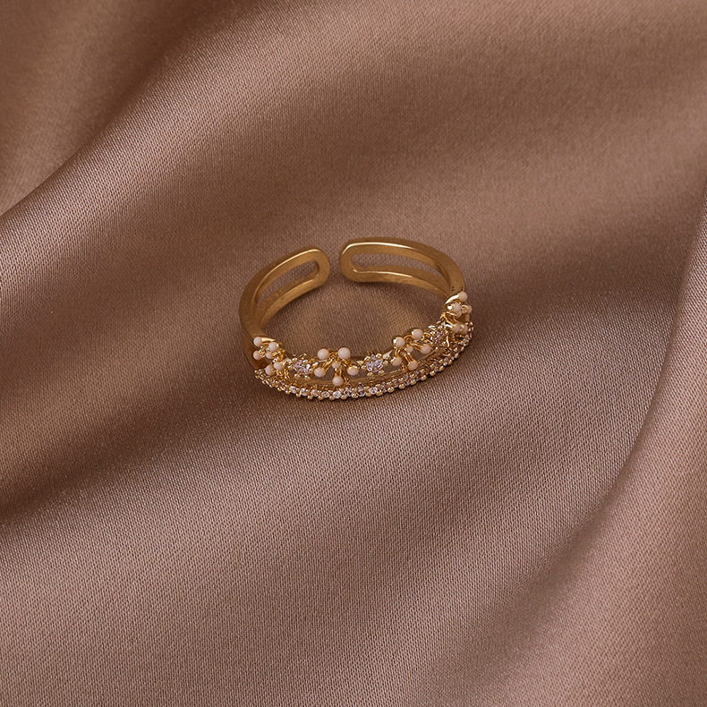 Double-layer open female new flowers fashion copper ring