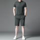 2024 summer casual sports suit men's thin middle-aged ice silk seamless elastic lapel short sleeve shorts two