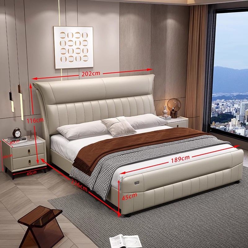 2024 nueva cama de cuero moderna y simple cama de matrimonio de 1.8m cama doble confortable image 4