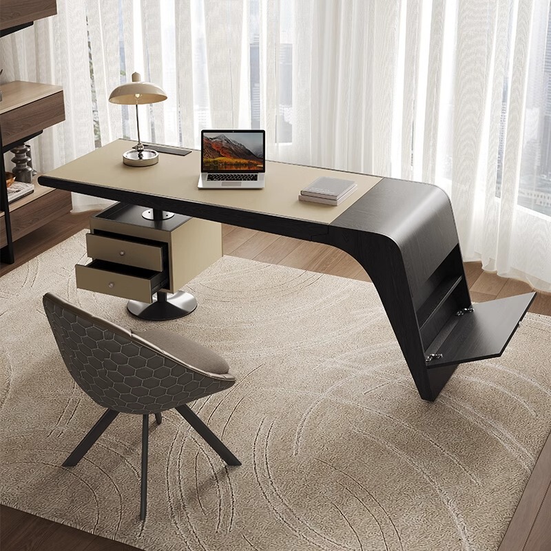 Desk Italian Minimalist Desk Boss Desk Computer Desk Modern Light Luxury High-End Solid Wood Saddle Leather Writing Desk Desk Italian Minimalist Desk Boss Desk Computer Desk Modern Light Luxury High-End Solid Wood Saddle Leather Writing Desk