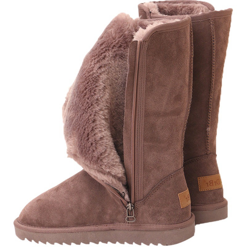 Alta botas de nieve para las mujeres 2023 invierno nuevo forro polar engrosada cremallera lateral de gamuza Mediados de talón largo zapatos de nieve del Noreste