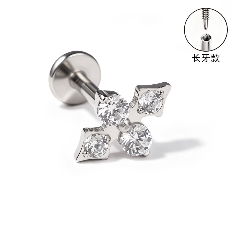F136 Titanium Alloy Ear Studs, Carved Long Tooth Ear Bone Studs, Zirconia Lip Studs, G23 Titanium Body Piercing Jewelry detail image 7