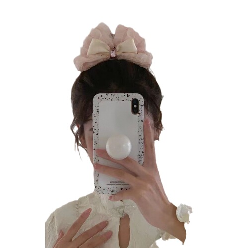 New French retro beige girly style fungus-edged chiffon bow children's hair clip hair accessories steel gut hair accessories