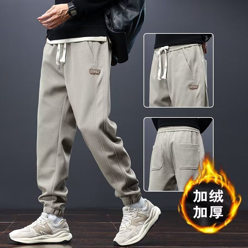 Pantalones de hombre transfronterizos de otoño y invierno, pantalones deportivos sueltos con cordón, pantalones cálidos y casuales más gruesos
