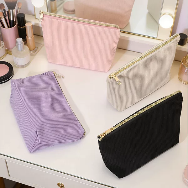 Cross-Border Hot-Selling Large-Capacity Corduroy Makeup Bag, Zippered Toiletry Bag, Simple Storage Bag Wholesale