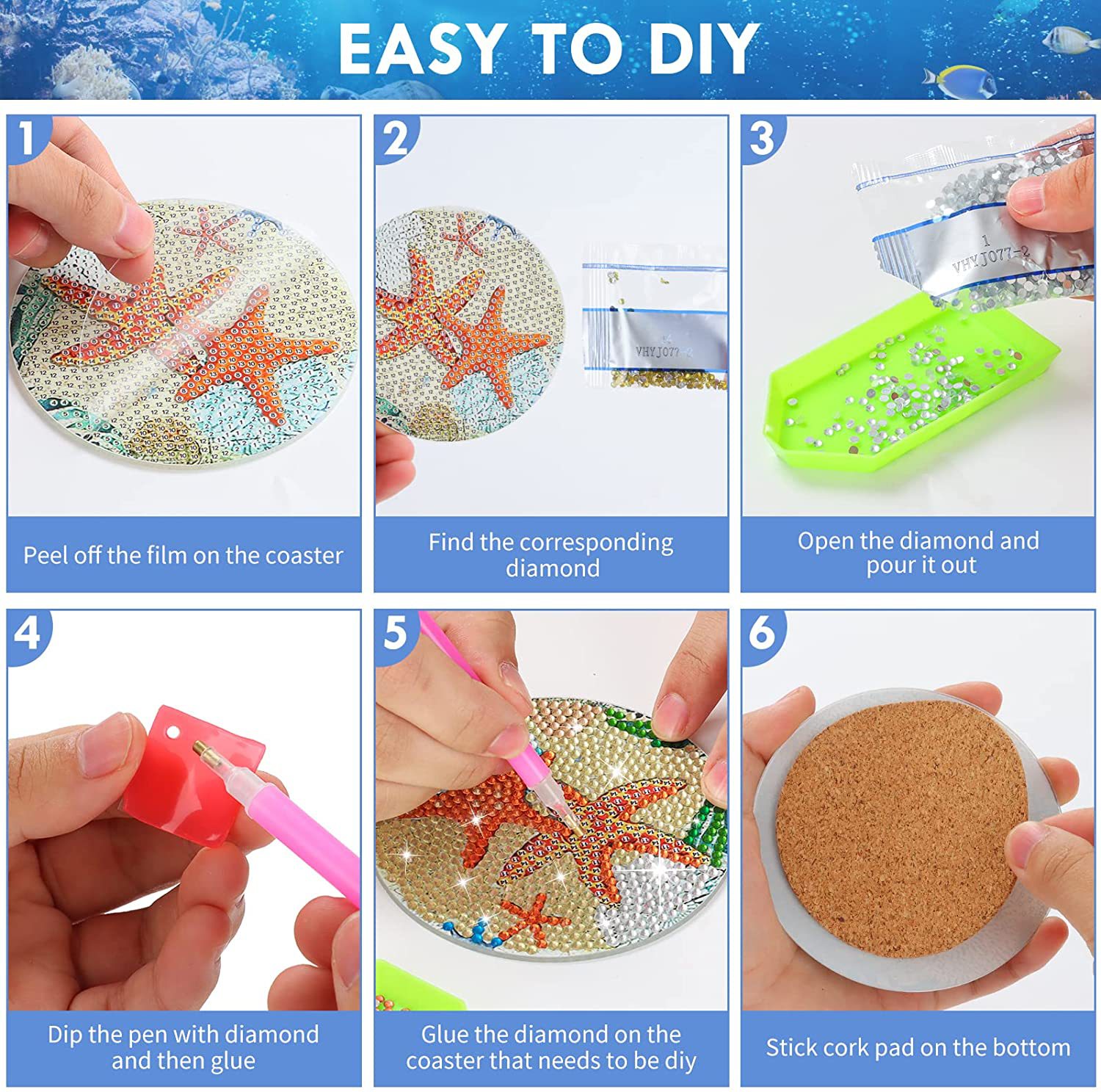 Nuevo diamante piedra pintura montaña redonda placemat niños DIY hecho a mano 5D pintado a mano mundo submarino creativo pasta diamante pintura