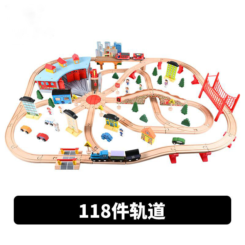 Tren de madera coche eléctrico tren traje pista de madera niños ensamblados coche de juguete de 2 años de edad al por mayor masculina