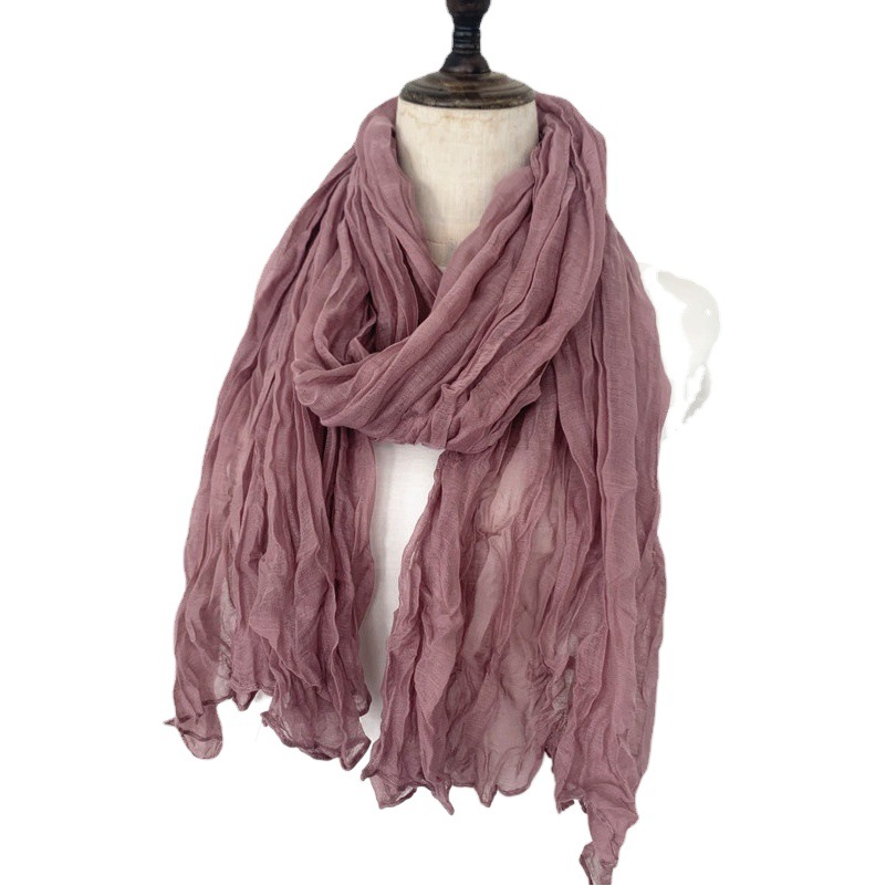 New Foreign Trade Small Twist Scarf in Candy Colors, Crinkled Women's Scarf, Silk Scarf, Bali Yarn Shawl, Plain Color, Easy to Match Silk Scarf