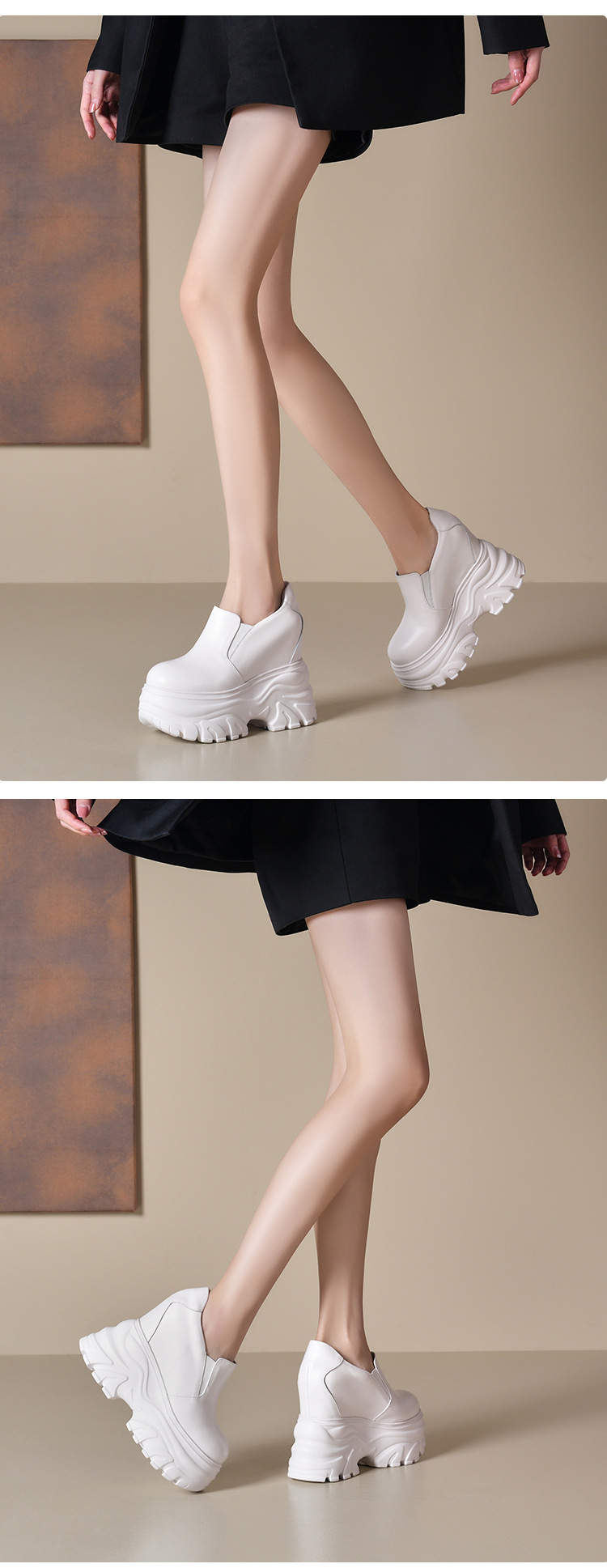 Giày cao gót nữ đế xuồng platform da thật, gót 14 cm tăng chiều cao — Màu đen chi tiết 4