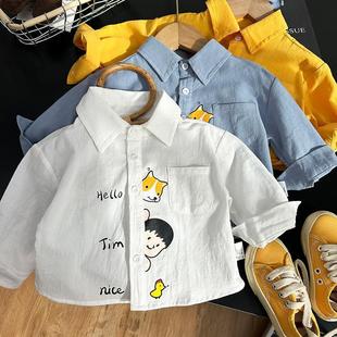 Little Boy's Autumn Top Baby's Spring and Autumn Duffy Handsome Boy's Children's Clothing Boy's White Shirt Long Sleeve Baby's Shirt