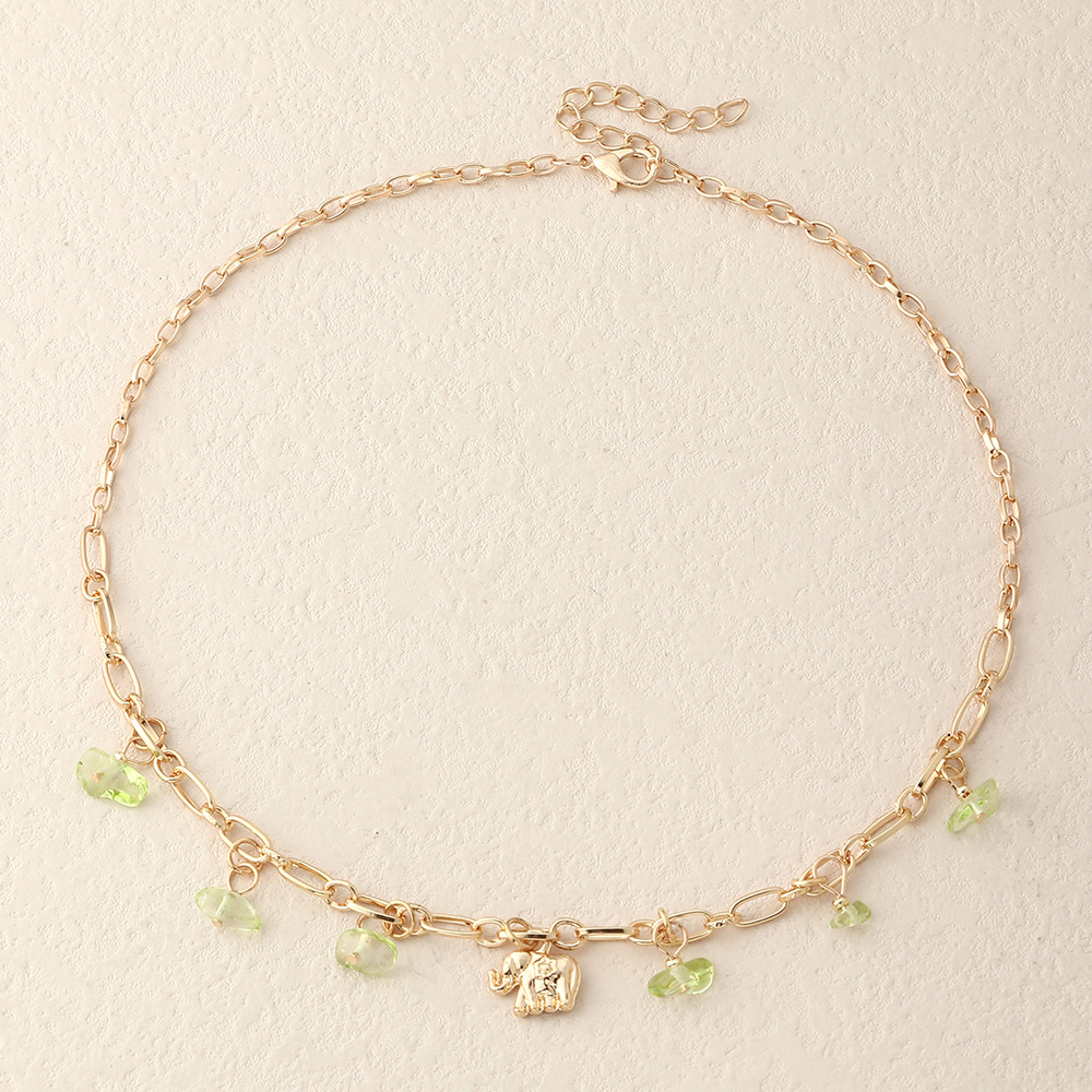 Elegant Fashion Geometric Elephant Alloy Natural Stone Necklace