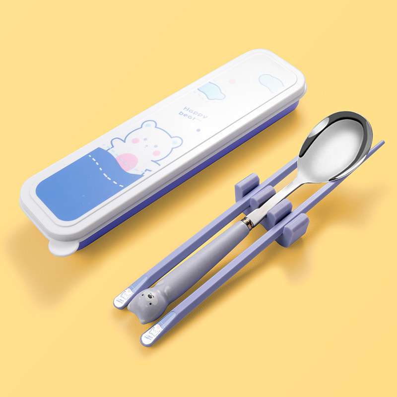 Yousheng Meidi Shuangshihui Wholesale Chopsticks and Spoon Set Children's Cute Outdoor Plastic Stainless Steel Portable Tableware