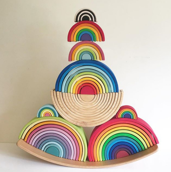 Wooden children's rainbow building blocks toys baby color cognition early childhood education stacking height 3-10 years old toys