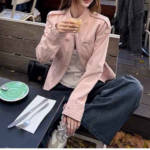 Tongiiuu American Style Washed Stand Collar Short Jacket for Women, Casual Autumn Coat 9022 Tongiiuu American Style Washed Stand Collar Short Jacket for Women, Casual Autumn Coat 9022