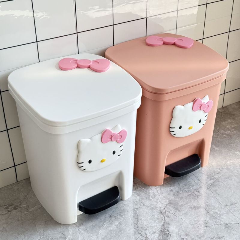 凯蒂猫垃圾桶卡通可爱高颜值家用客厅卧室脚踏式带盖大容量卫生间|undefined