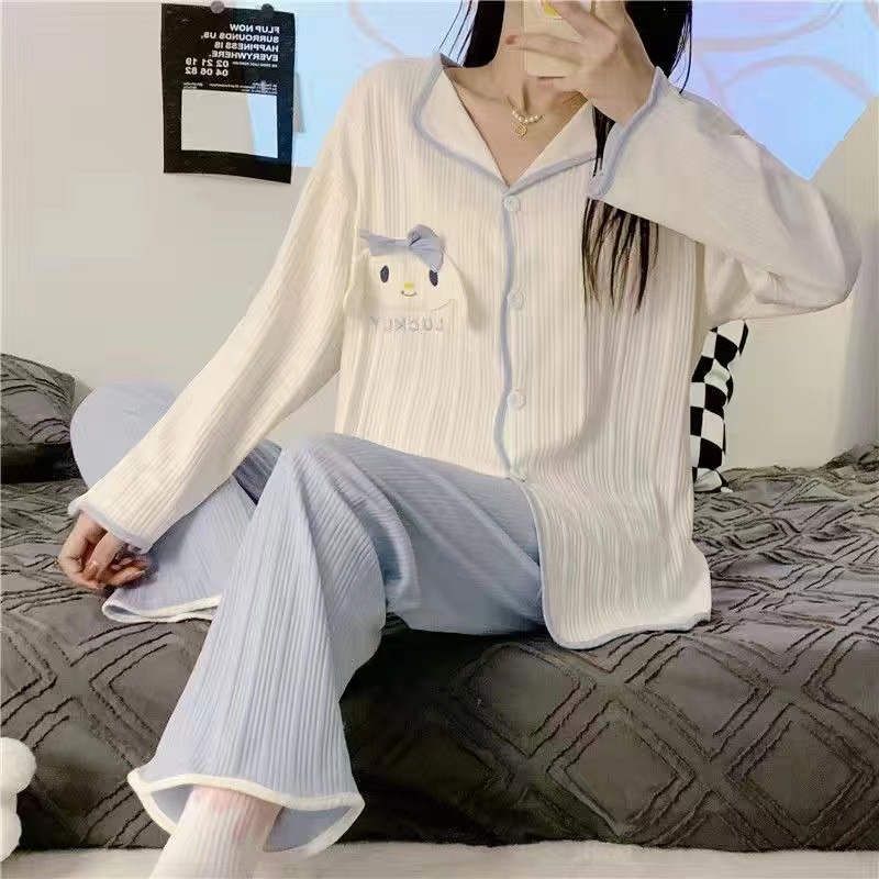 Pijamas nuevos para mujer, pantalones de manga larga para primavera y otoño, cárdigan para mujer, conjunto de ropa para el hogar para estudiantes, 2024 image 20