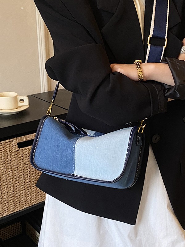 Casual retro denim bolso de hombro de color para mujeres nuevas moda transfronterizas de gran capacidad versátil mochila de viaje