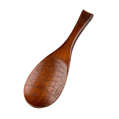 Internet celebrity creative hand-carved spoon dry rice tableware Japanese-style rice shovel lotus wood fish-shaped rice spoon tail with lanyard hole